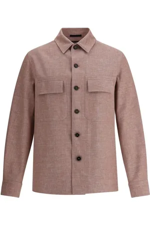Ermenegildo Zegna Jakke, Herre, Lilla, L, Linned, Linned Overshirt med Cubansk Krave