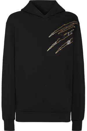 Philipp Plein Sweathshirts & Hoodies, Herre, Sort, S, Bomuld, Sort & Guld Bomuld Jersey Hættetrøje