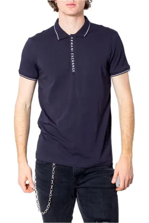 Armani Exchange Top, Herre, Blå, L, Bomuld, Blå Bomuld Polo Skjorte Kort Ærme