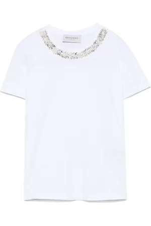 ERMANNO SCERVINO Top, Dame, Hvid, M, Bomuld, Crystal Embellished Crew Neck T-shirt