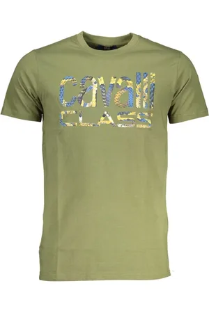 Roberto Cavalli Top, Herre, Grøn, M, Bomuld, Grøn Bomuld Trykt Logo T-Shirt
