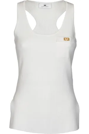 Elisabetta Franchi Top, Dame, , M, Uld, Ivory Tank Top med Racerback