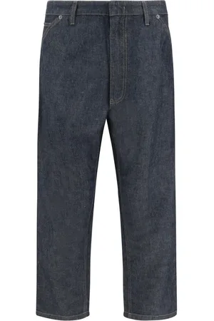 Prada Jeans, Herre, Blå, M, Bomuld, Bredbenede bomuldspantaloner med logo-plade