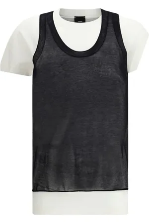 Pinko Top, Dame, Sort, S, Strikket T-shirt med Dobbeltlagsdesign