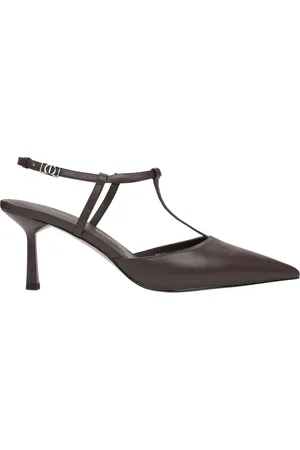 Estro Sko, Dame, Brun, 40 EU, Læder, Kvinders Sadelbrune Læder Stilet Slingbacks med Spids Tå
