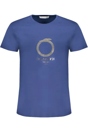 Trussardi Top, Herre, Blå, XL, Tryk Logo Rund Hals T-Shirt