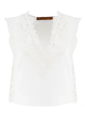 ERMANNO SCERVINO Top, Dame, Hvid, S, Bomuld, Blonder Embellished Bomuld Ærmeløs Top