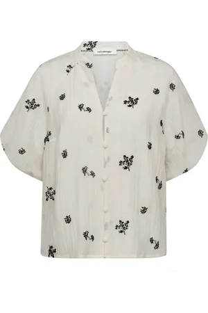 Co`Couture Bluser & Skjorter, Dame, Hvid, S, Hvid V-hals Bluse med Pufærmer