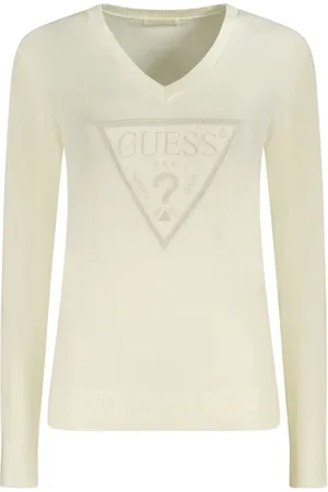 Guess Strik, Dame, , L, Uld, Hvid Viskose Sweater, Langærmet V-hals