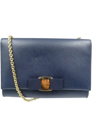 Salvatore Ferragamo Pre-owned, Dame, Blå, ONE SIZE, Uld, Pre-owned Laeder skuldertasker