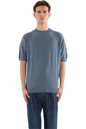 ELEVENTY Top, Herre, Blå, XL, Bomuld, Raglan Strik Tee i Bomuld Crepe