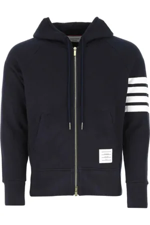 Thom Browne Sweathshirts & Hoodies, Herre, Blå, L, Uld, Marineblå 4-Bar Fuldt Lynlås Hættetrøje
