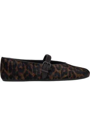 Estro Sko, Dame, Brun, 39 EU, Læder, Kvinders Læder Spænde Ballet Flats med et Leopard Print Mønster