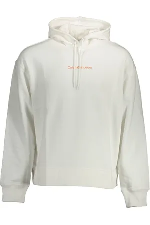 Calvin Klein Sweathshirts & Hoodies, Herre, Hvid, XL, Bomuld, Hvid Bomuldssweater med Hætte og Print
