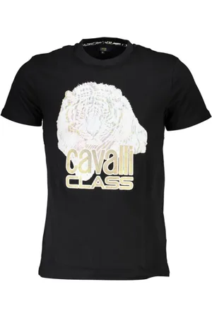 Roberto Cavalli Top, Herre, Sort, 2XL, Sort T-shirt med tryklogo