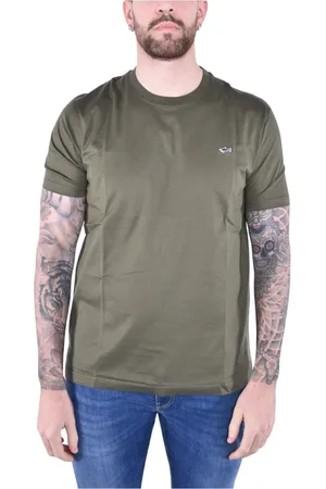 Paul & Shark Top, Herre, Grøn, 2XL, Bomuld, Kortærmet bomuldsjersey haj T-shirt