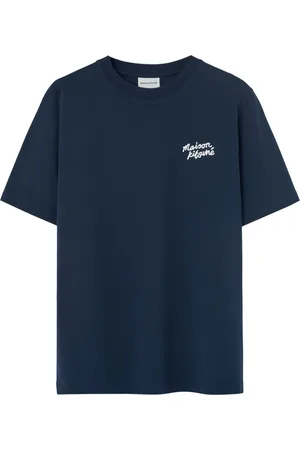Maison Kitsuné Top, Herre, Blå, M, Marineblå Logo Print Skjorte
