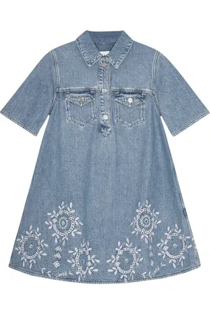 Ganni Kjole, Dame, Blå, S, Denim, Blå Broderie Anglaise Denim Mini Kjole