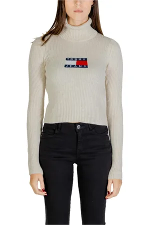 Tommy Hilfiger Strik, Dame, , XL, Uld, Ribstrik Turtleneck Sweater Logo