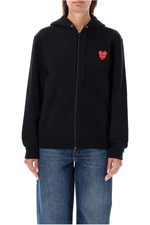 Comme des Garçons Sweathshirts & Hoodies, Dame, Sort, XS, Bomuld, Sort Strikvarer Med Lynlås Dobbelt Hjerte