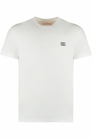 VALENTINO GARAVANI Top, Herre, Hvid, L, Bomuld, Ribbet Bomuld Crew-Neck T-shirt
