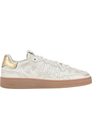 P448 Sko, Dame, Gul, 37 EU, Uld, Gyldne sneakers med hvide og gyldne detaljer