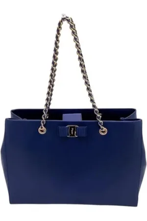 Salvatore Ferragamo Pre-owned, Dame, Blå, ONE SIZE, Uld, Pre-owned Laeder skuldertasker