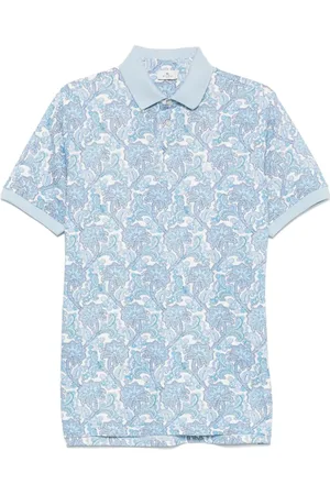 Etro Top, Herre, Blå, XL, Bomuld, Blå Blomstret Paisley Polo Skjorte