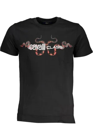 Roberto Cavalli Top, Herre, Sort, XL, Bomuld, Fedt Print Crewneck Bomuld T-Shirt