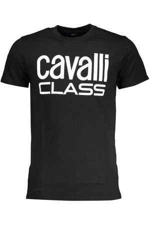 Roberto Cavalli Top, Herre, Sort, XL, Sort T-shirt med Logo Print