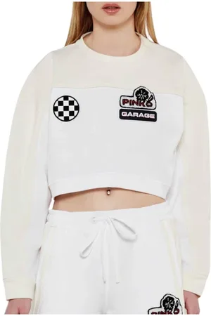 Pinko Sweathshirts & Hoodies, Dame, Hvid, XS, Hvid Sweater Crewneck Logo Lange Ærmer