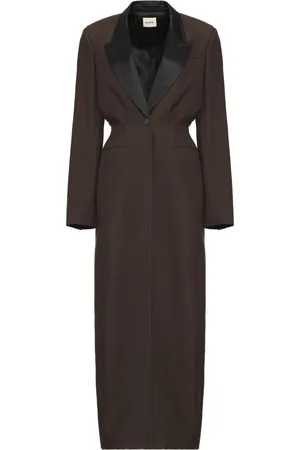 Khaite Frakke, Dame, Brun, 2XS, Satin, Lang Frakke med Satin Revers