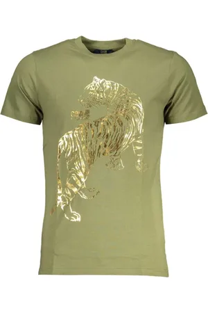 Roberto Cavalli Top, Herre, Grøn, XL, Bomuld, Grøn Bomuld Trykt Logo T-Shirt