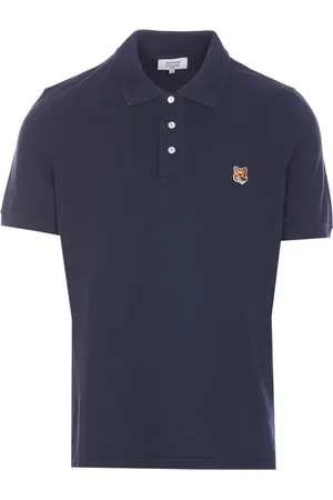 Maison Kitsuné Top, Herre, Blå, 2XL, Bomuld, Fox Head Patch Polo Shirt