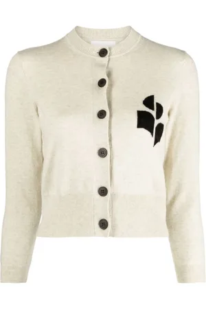 Isabel Marant Strik, Dame, Grå, XS, Bomuld, Intarsia-Knit Logo Sweater i Lysegrå