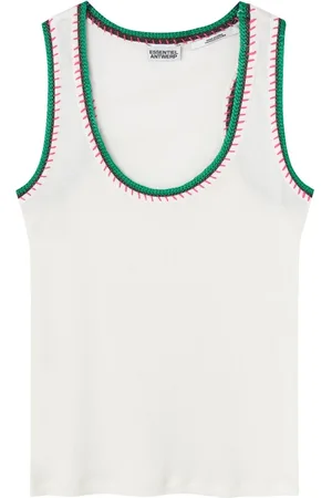 Essentiel Antwerp Top, Dame, , S, Hvid Top med Grønne Detaljer