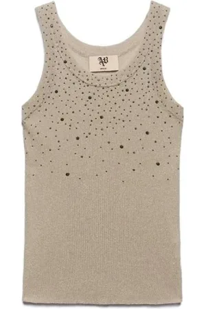 ANIYE BY Top, Dame, Gul, S, Bomuld, Rhinestone Applique Strik Top