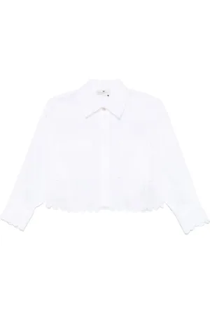 Elisabetta Franchi Bluser & Skjorter, Dame, Hvid, M, Hvid Broderet Skjorte med Lommer