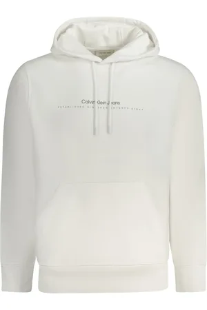 Calvin Klein Sweathshirts & Hoodies, Herre, Hvid, XL, Bomuld, Hoodie med Logo Print