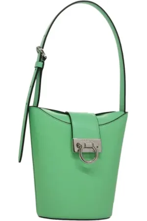 Salvatore Ferragamo Pre-owned, Dame, Grøn, ONE SIZE, Uld, Pre-owned Laeder skuldertasker