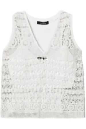 Twin-Set Top, Dame, Hvid, M, Bomuld, Elegant Macramé Topwear Bianco Sugar