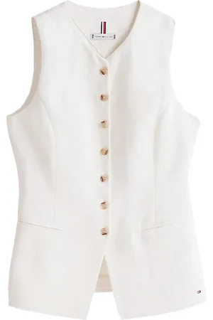 Tommy Hilfiger Jakke, Dame, Hvid, XS, Slim Linen Mix Waistcoat Top