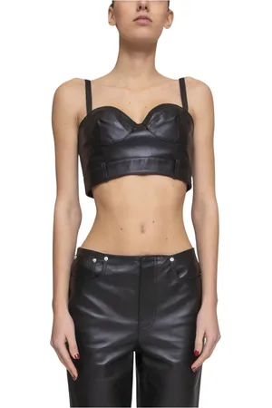 Moschino Top, Dame, Sort, S, Læder, Sort læder top til kvinder