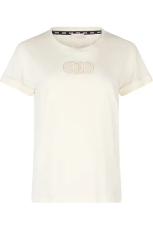 Liu Jo Top, Dame, Hvid, XS, Bomuld, Hvid Bomuld T-Shirt med Rhinsten
