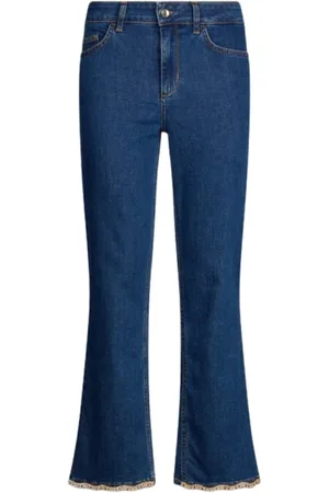 Liu Jo Jeans, Dame, Blå, W32, Bomuld, Cropped Jeans med Rhinestones