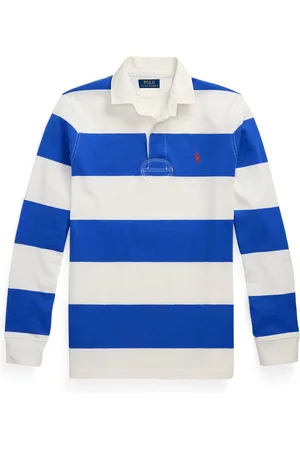 Ralph Lauren Top, Herre, Blå, L, Bomuld, Blå Stribet Rugby Polo Skjorte