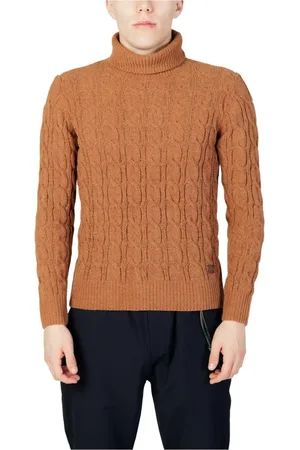 GIANNI LUPO Strik, Herre, Brun, S, Uld, Brun Turtleneck Sweater Kabelstrik