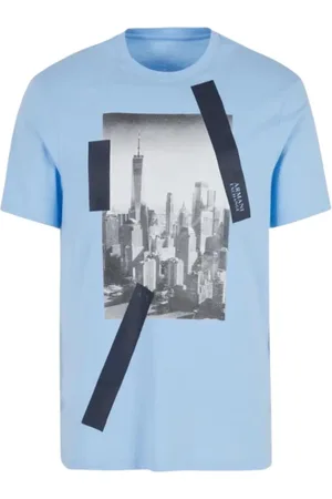 Armani Exchange Top, Herre, Blå, S, Bomuld, Kortærmet bomuldst-shirt Blå