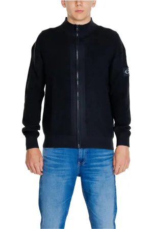 Calvin Klein Strik, Herre, Sort, S, Bomuld, Sort Strikket Zip-Up Cardigan