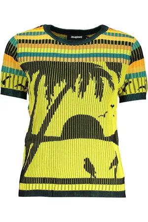 Desigual Strik, Dame, Flerfarvet, XL, Gul Kvinders Top Kortærmet Rund Hals